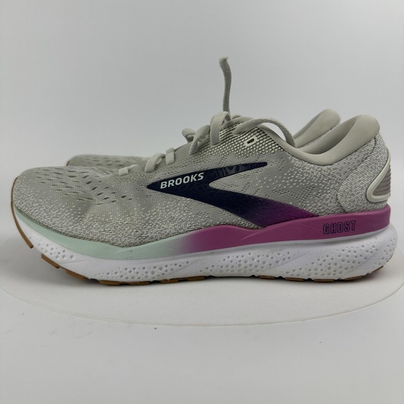Brooks Ghost Shoes Womens Size 8.5 Gray White Purple Cushioned Running Sneakers - Picture 5 of 13